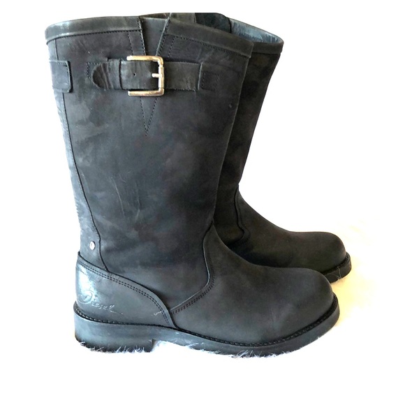 Diesel Shoes - DIESEL moto black leather biker boots